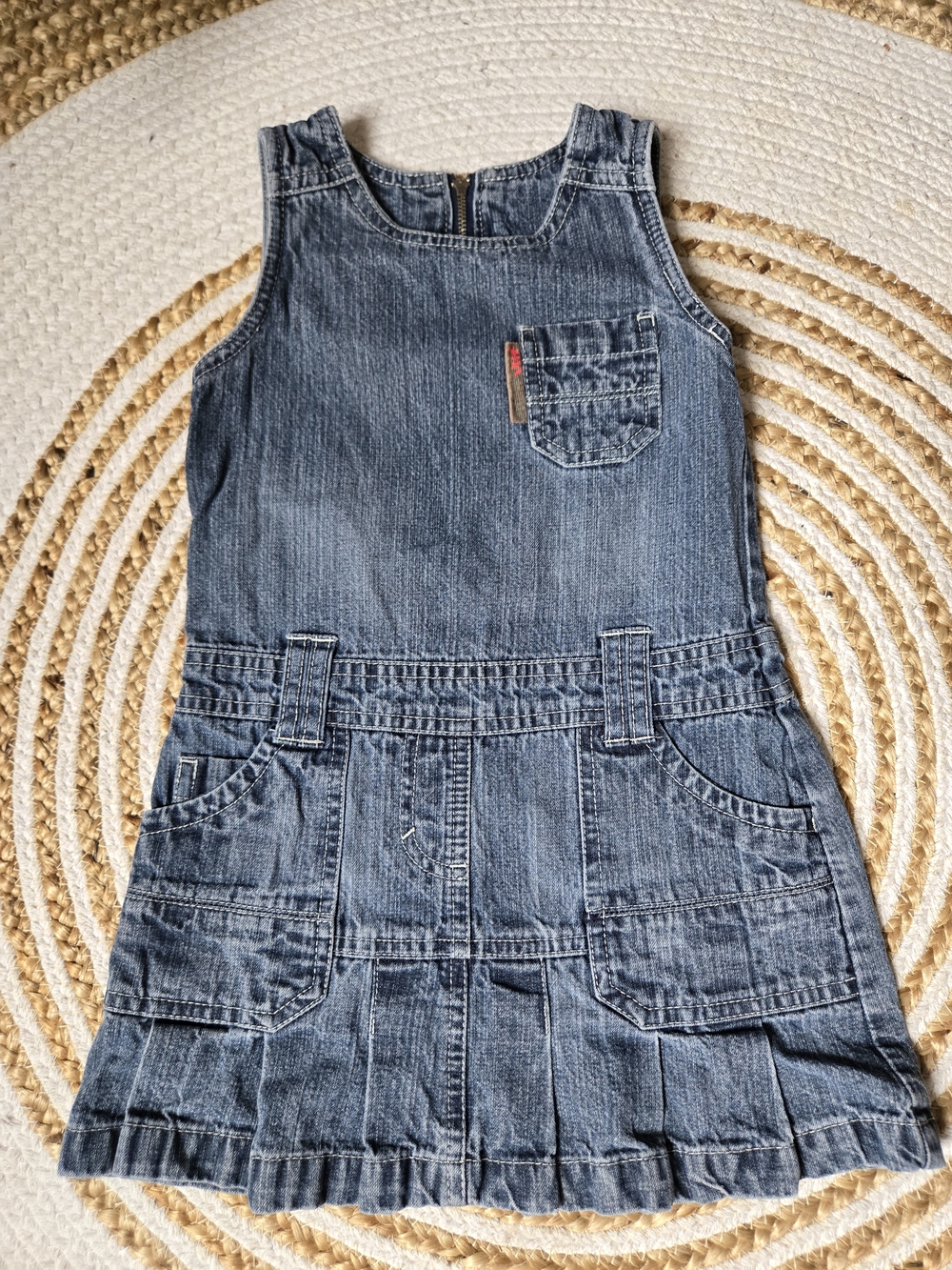 Vintage Y2K Girls' Sleeveless Denim Overall Dress With Pleated Skirt